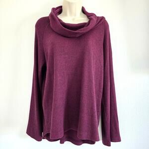 Anthropologie Maeve Cowl Neck Ribbed Knit Sweater Top Burgundy Red SZ M Holiday